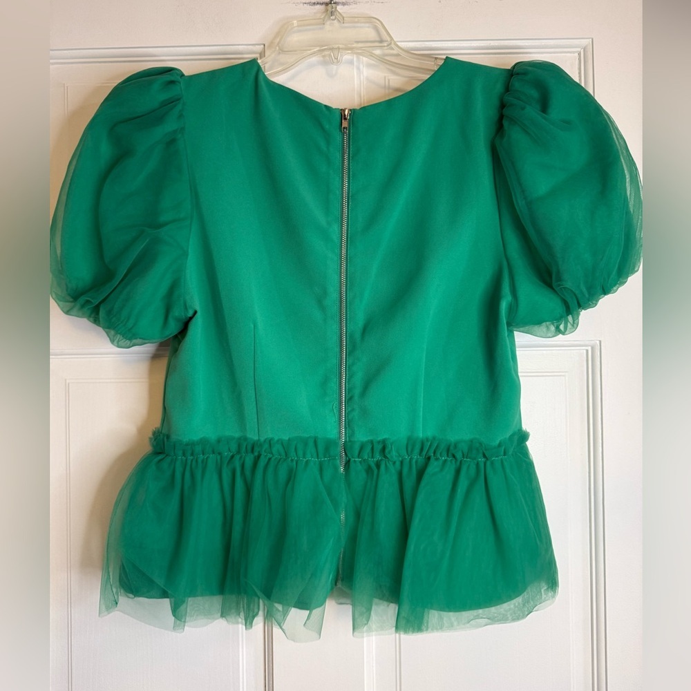 TCEC Bubble Sleeve Tulle Peplum Top - Picture 2 of 2
